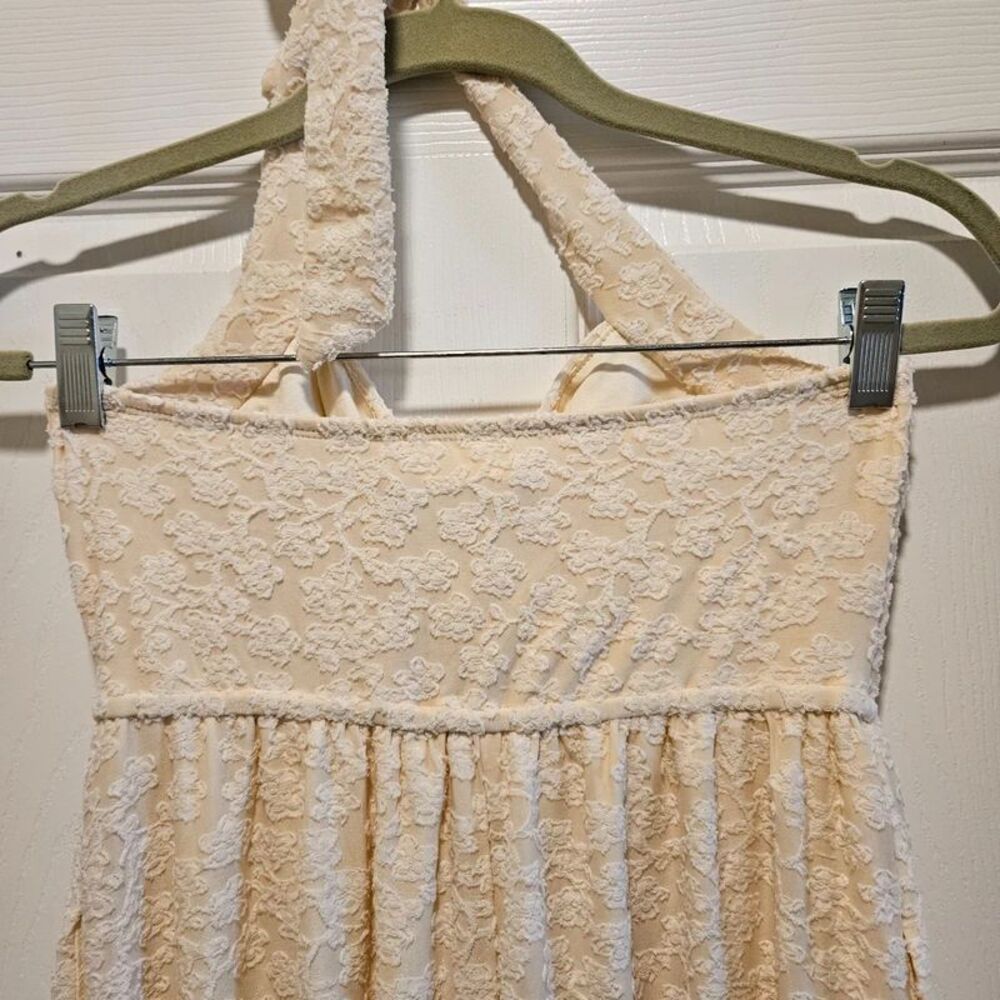 Velvety Soft Cream Floral Halter Sundress with Pockets Cottagecore Fairy Small - Picture 4 of 8